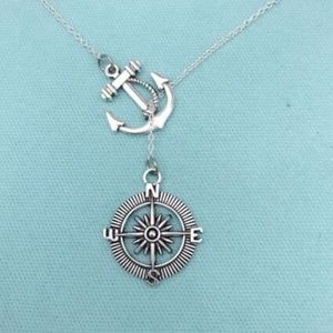 4/$25 Vintage Look Anchor Compass Lariat Necklace